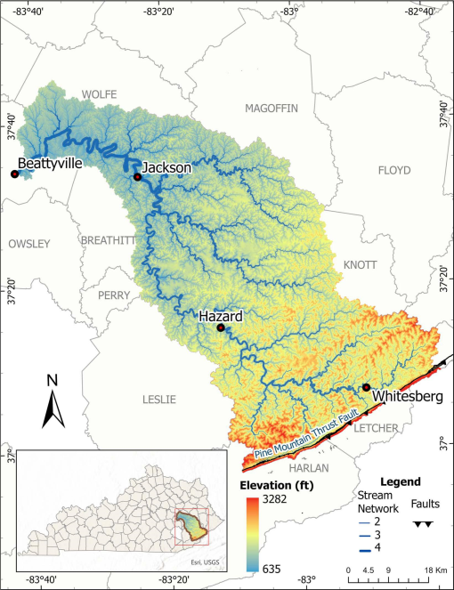 Pahari and Gani 2025, map of North Fork Kentucky River Drainage basin